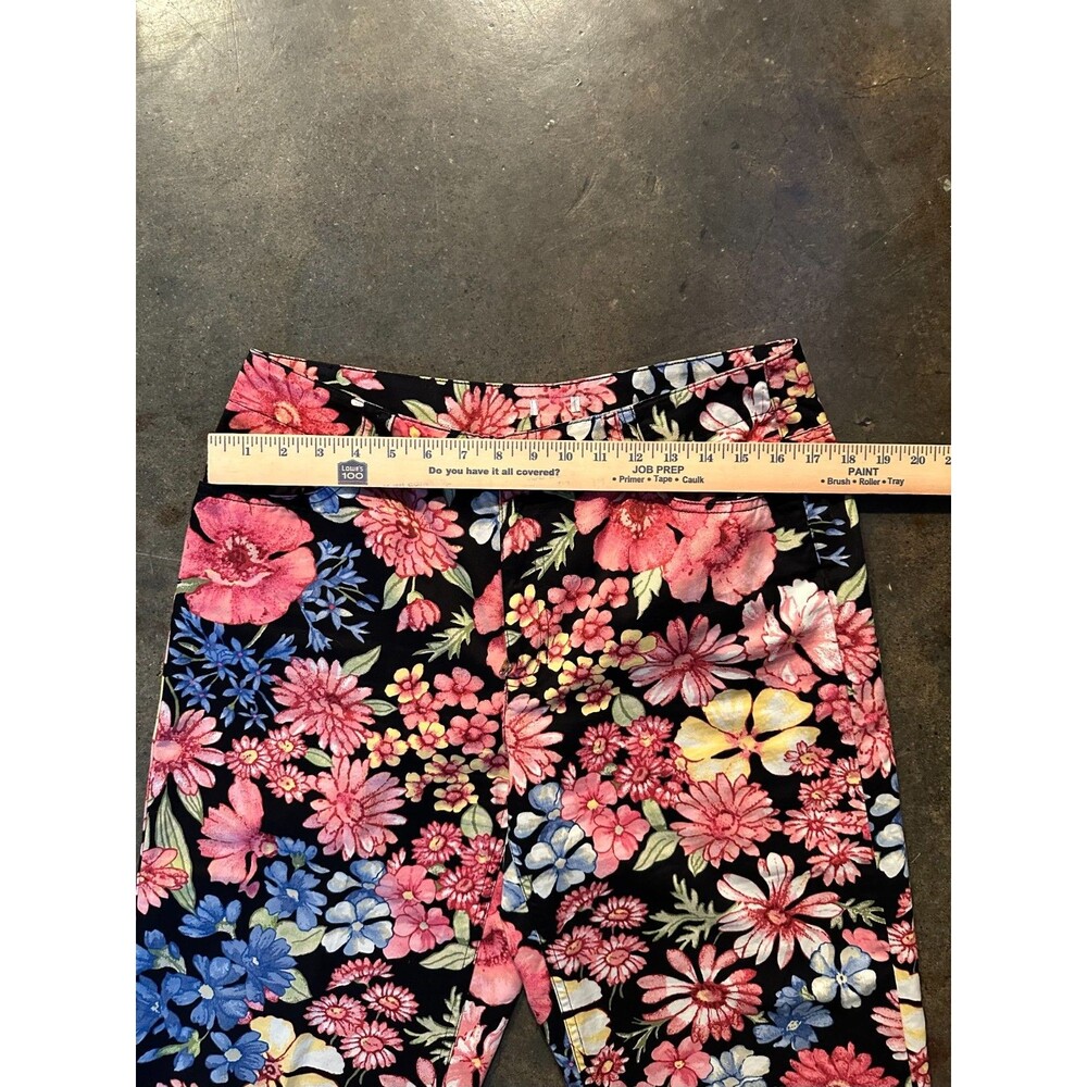 Liz Claiborne Pants Womens 12 Floral Print Capri Cotton Black Multicolor - Picture 4 of 6